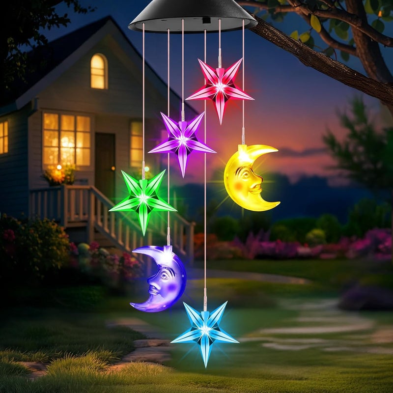 Winzwon Birthday Gifts for Women Mom Grandma Her Wife, Solar Lights Outdoor Wind Chimes for Outside Garden Yard Patio Porch Deck Hanging Decor, Moon and Star Gifts for Mothers Day - Image 1